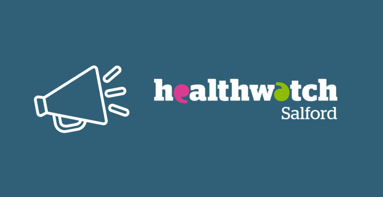 Healthwatch Salford logo with a loud speaker icon