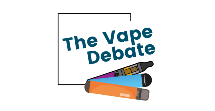 The Vape Debate logo with an image of three vapes.