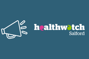 Healthwatch Salford logo with a loud speaker icon