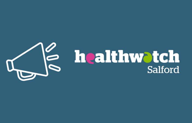 Healthwatch Salford logo with a loud speaker icon